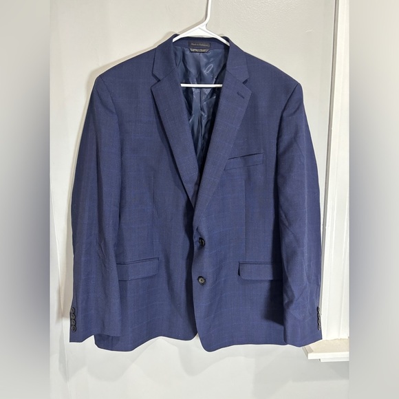 Lauren Ralph Lauren Blazer Men's 48R Navy Wool Notch Lapel Single Breasted Plaid - Picture 1 of 13